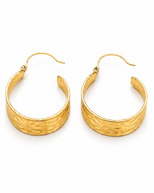 SAVERA - Gold-Tone Wide Hammered Band Hoop Earrings