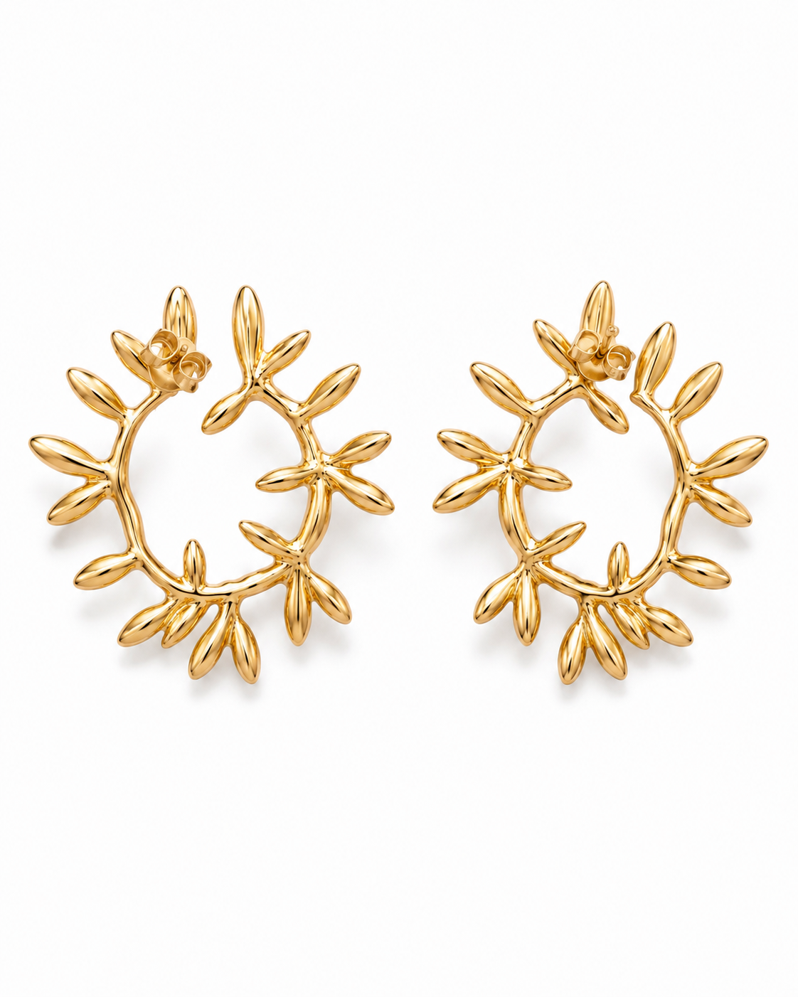 BARKHA - Gold-Tone Laurel Leaf Front-Facing Hoop Earrings