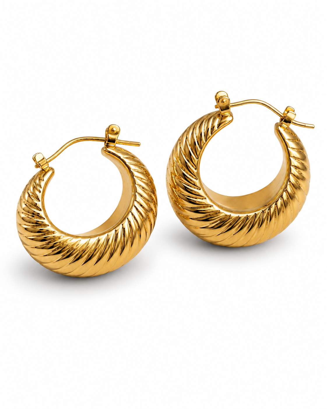 Angled view of MARIS croissant hoops showing the tapered dome profile and diagonal ribbing