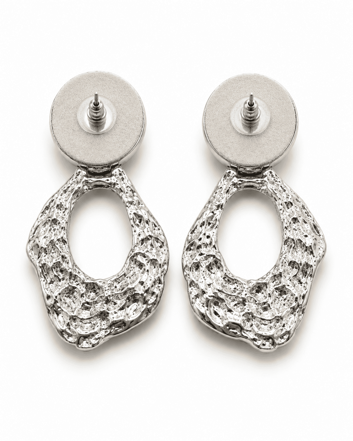 Back view of OCEANE silver-tone pearl drop earrings showing the push-back post and hinged joint