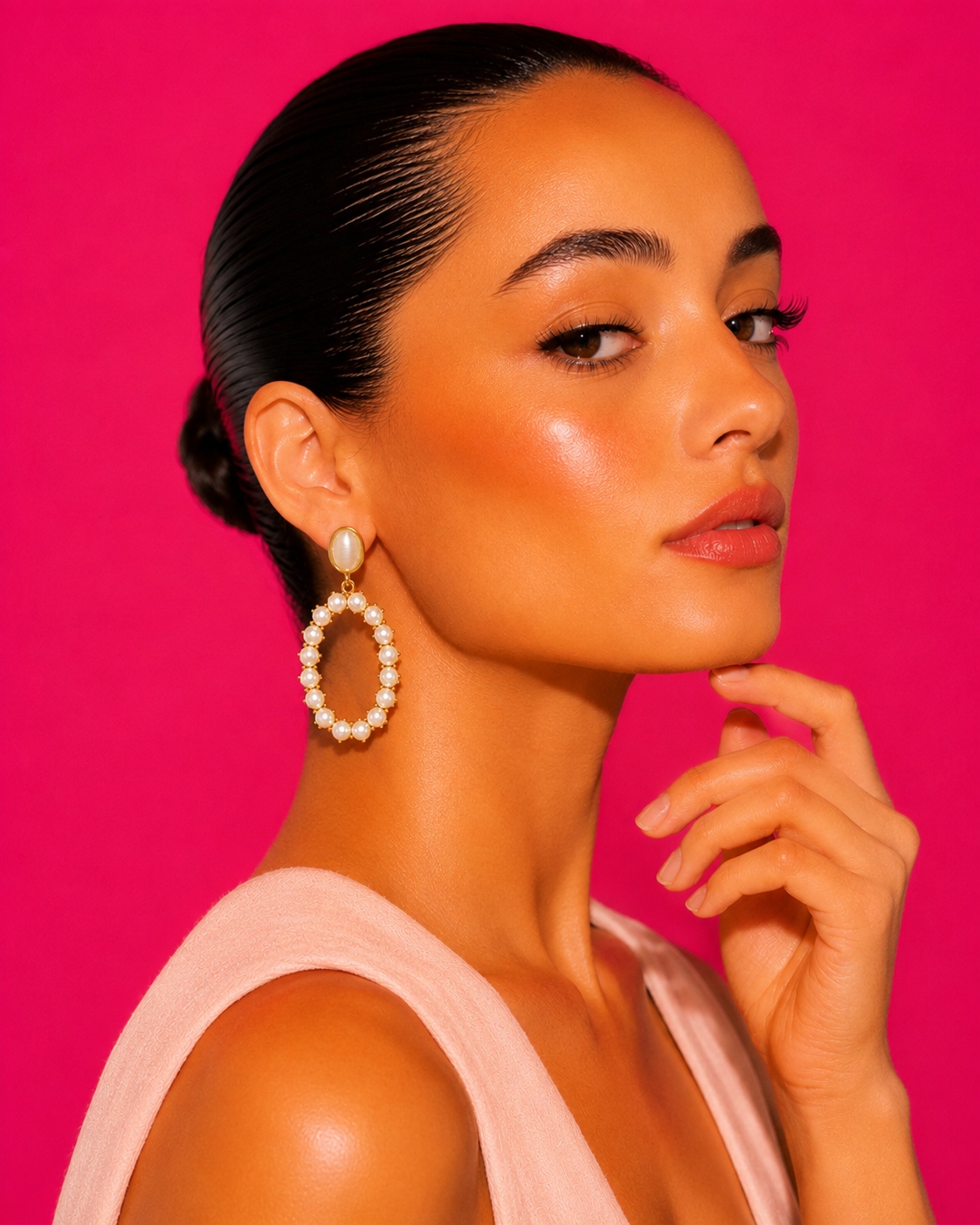 MEGHA - Gold-Tone Cabochon and Pearl Oval Drop Earrings