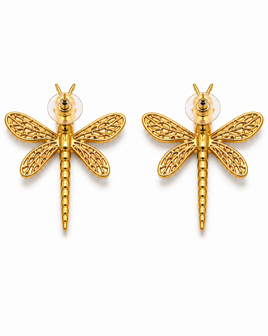 AESHNA - Gold-Tone Dragonfly Statement Earrings