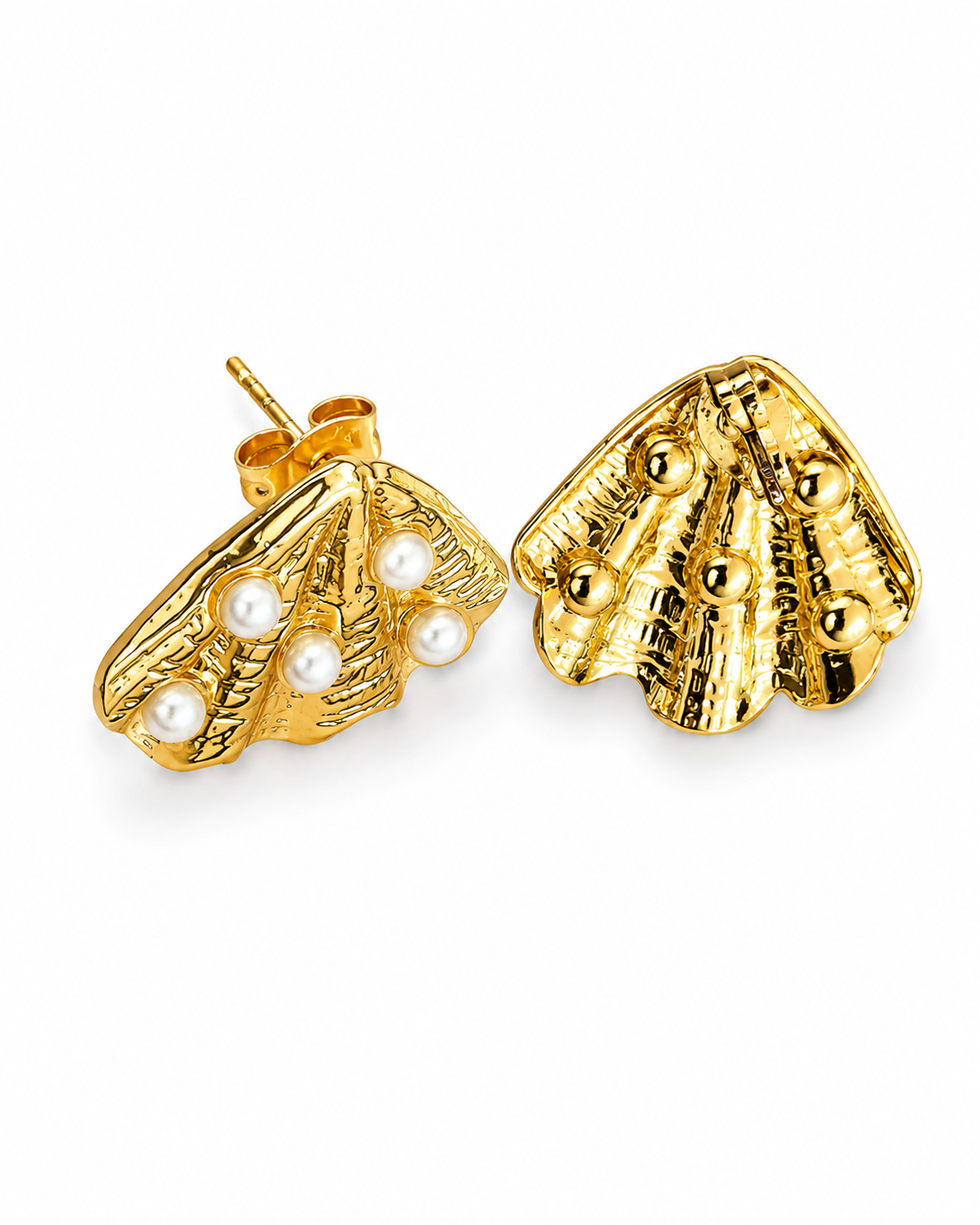 PELAGIA - Gold-Tone Shell and Pearl Stud Earrings