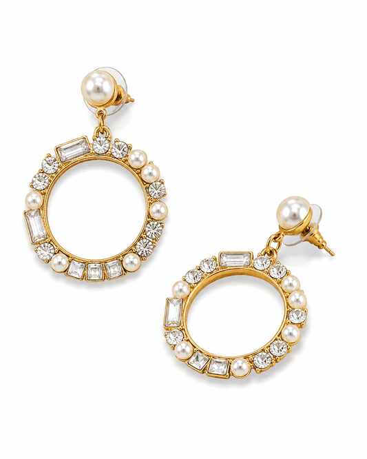 VENEZIA - Gold-Tone Stone and Pearl Circle Drop Earrings