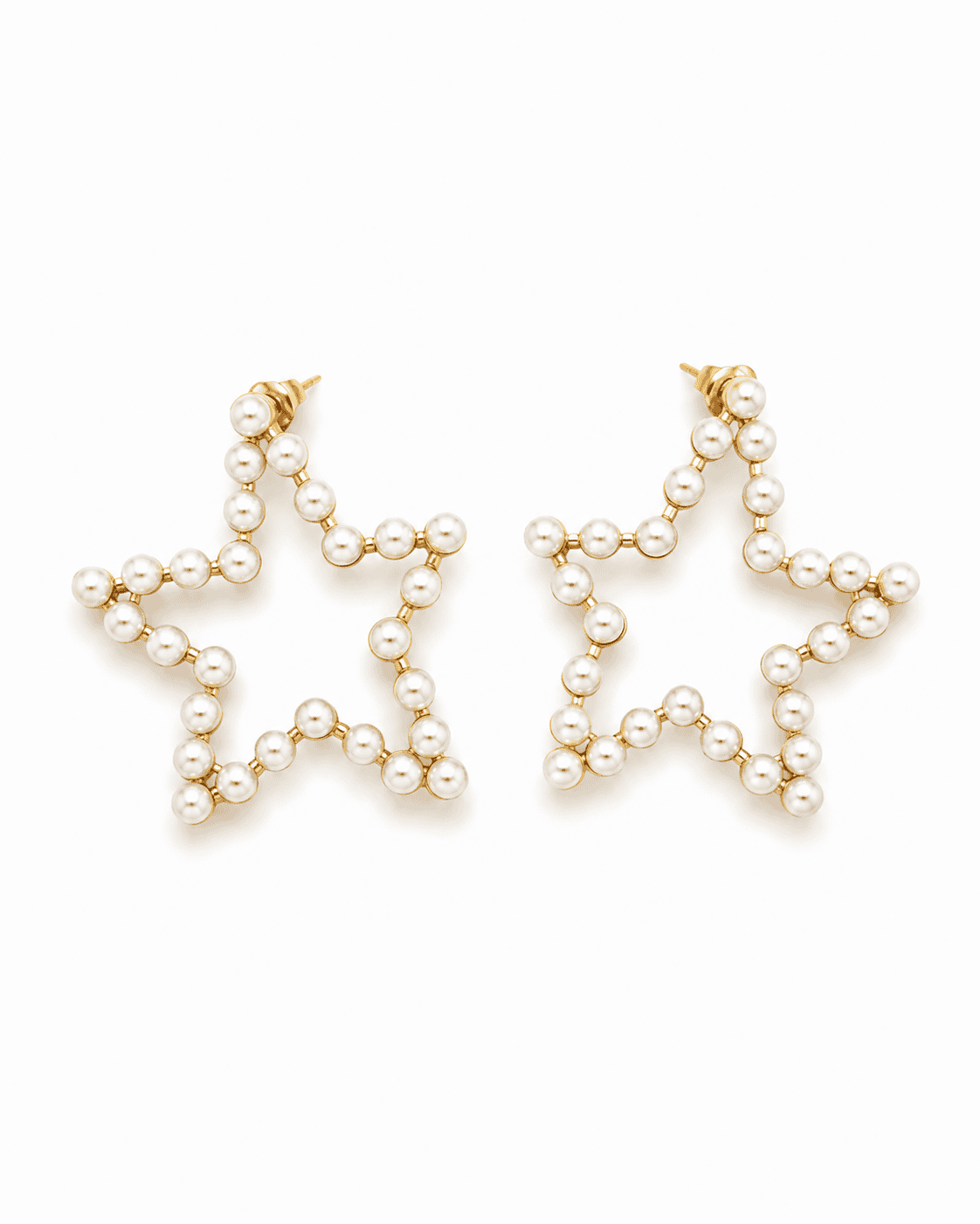 DARYA gold-tone pearl star earrings by Neha Sharma Label, front view showing the post