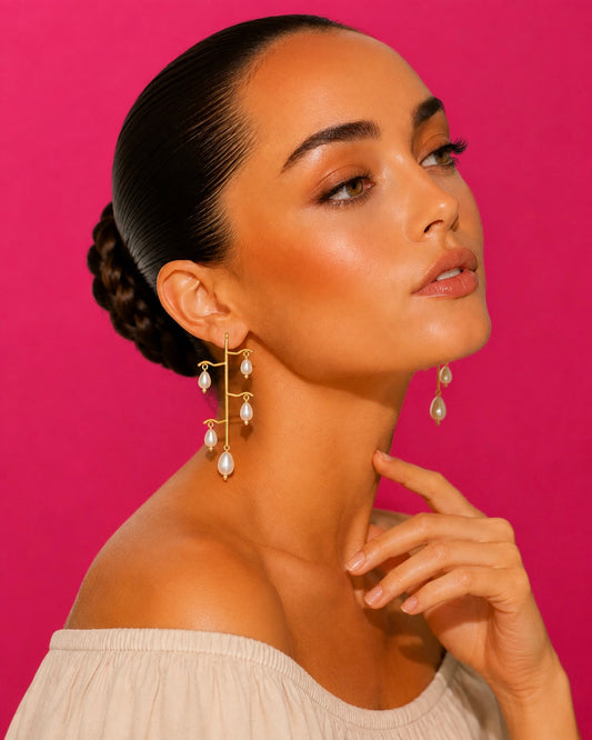 JHEEL - Gold-Tone Pearl Branch Chandelier Earrings
