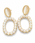 MEGHA - Gold-Tone Cabochon and Pearl Oval Drop Earrings