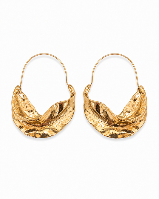 AMALFI gold-tone hammered crescent hoop earrings by Neha Sharma Label, front view
