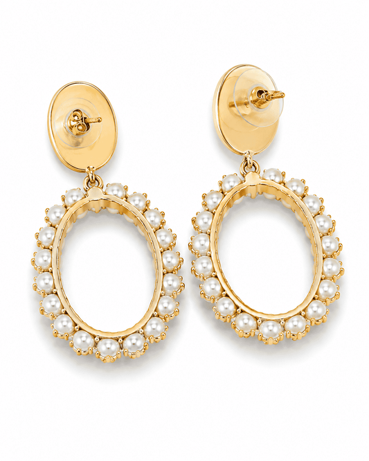 MEGHA - Gold-Tone Cabochon and Pearl Oval Drop Earrings