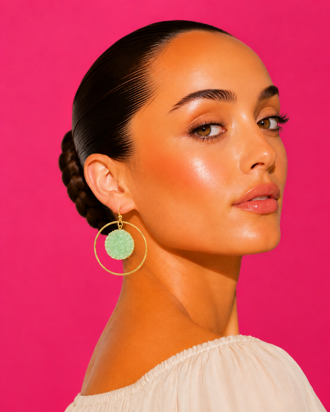 LAGUNA - Gold-Tone Hoop and Mint Druzy Stone Earrings