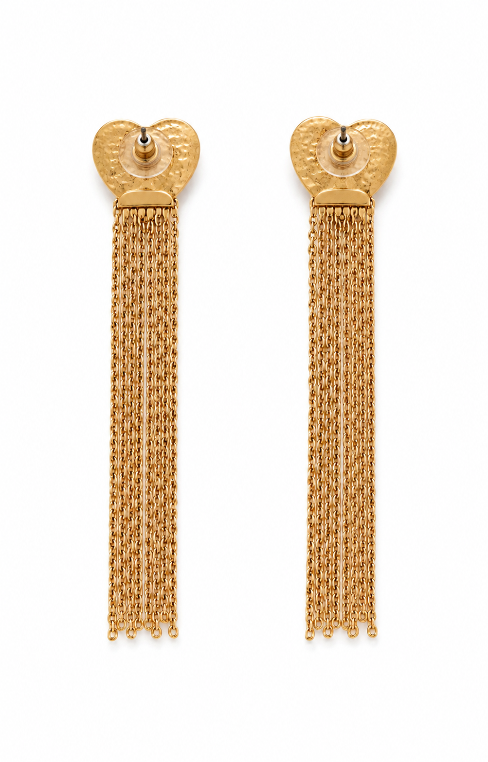 LAHARI - Gold-Tone Hammered Heart Chain Fringe Earrings