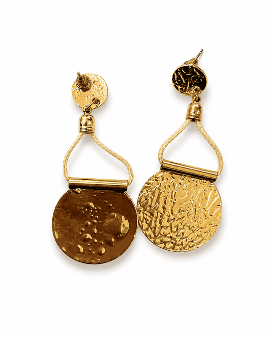 CAPRI earrings shown front and back, with the plain disc reverse and the push-back post visible