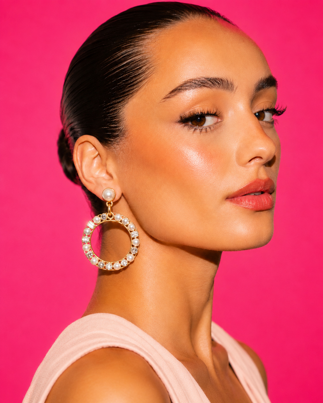 VENEZIA - Gold-Tone Stone and Pearl Circle Drop Earrings