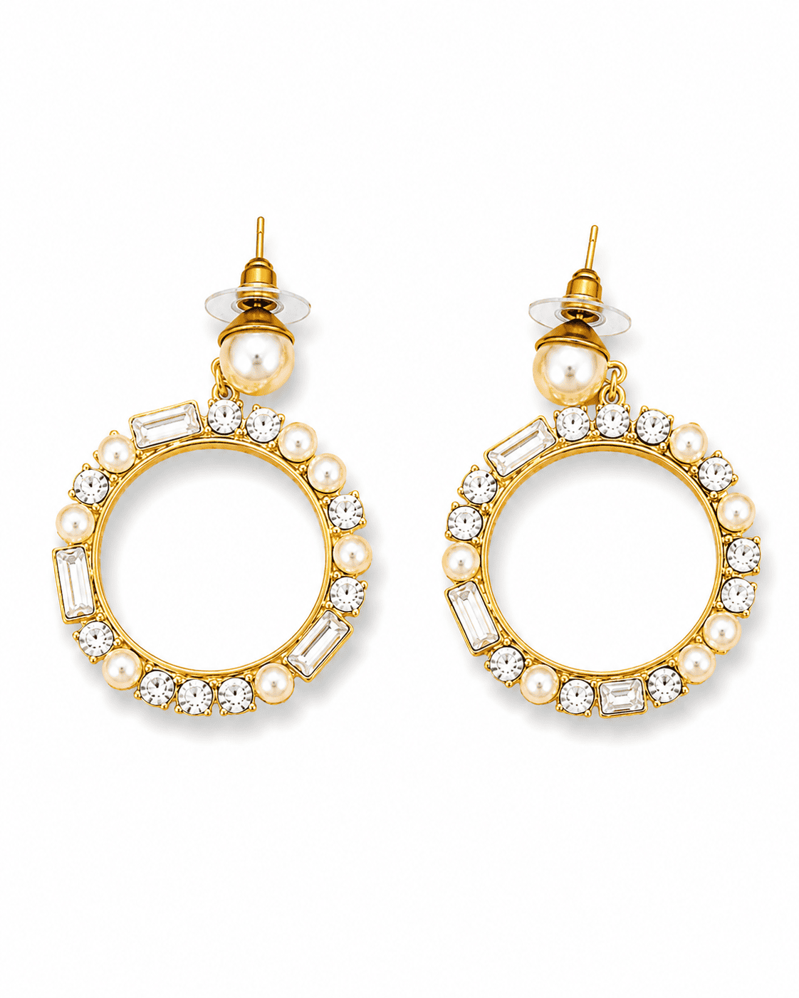 VENEZIA - Gold-Tone Stone and Pearl Circle Drop Earrings