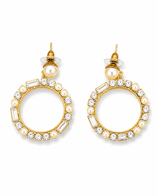 VENEZIA - Gold-Tone Stone and Pearl Circle Drop Earrings