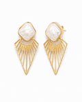 SELKIE - Gold-Tone Pearl and Sunburst Fan Drop Earrings