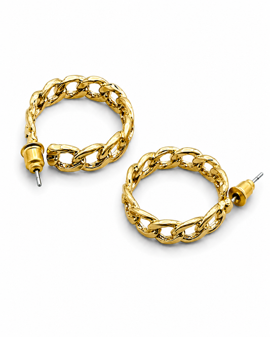 CATENA - Gold-Tone Textured Curb Chain Hoop Earrings