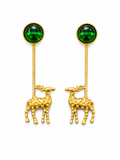 HARINI - Gold-Tone Green Stone and Deer Drop Earrings