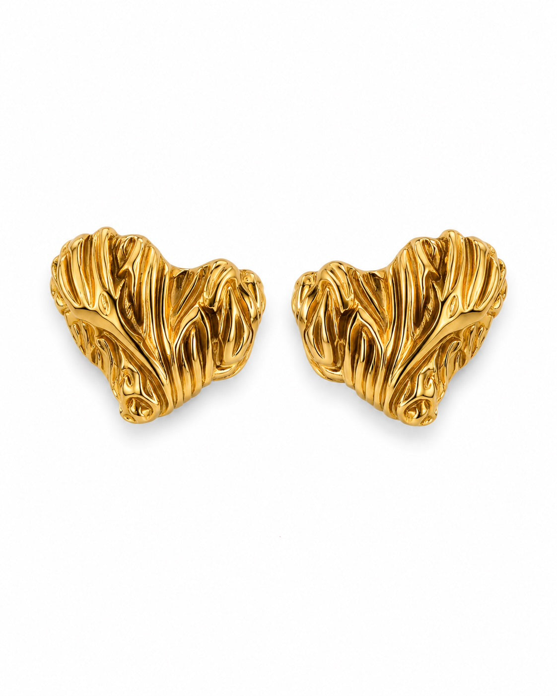 ROSY HEARTS gold-tone sculptural folded heart earrings by Neha Sharma Label, front view