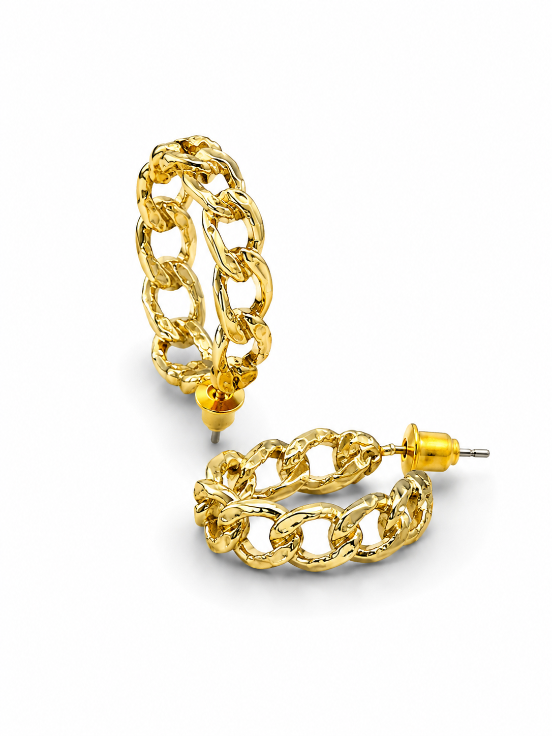 CATENA gold-tone textured curb chain hoop earrings by Neha Sharma Label, angled view showing the post and push back