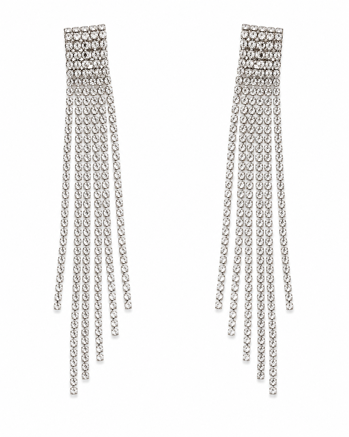 Neha Sharma Label Vanilla Frost clear faceted stone duster earrings in silver-tone chain.