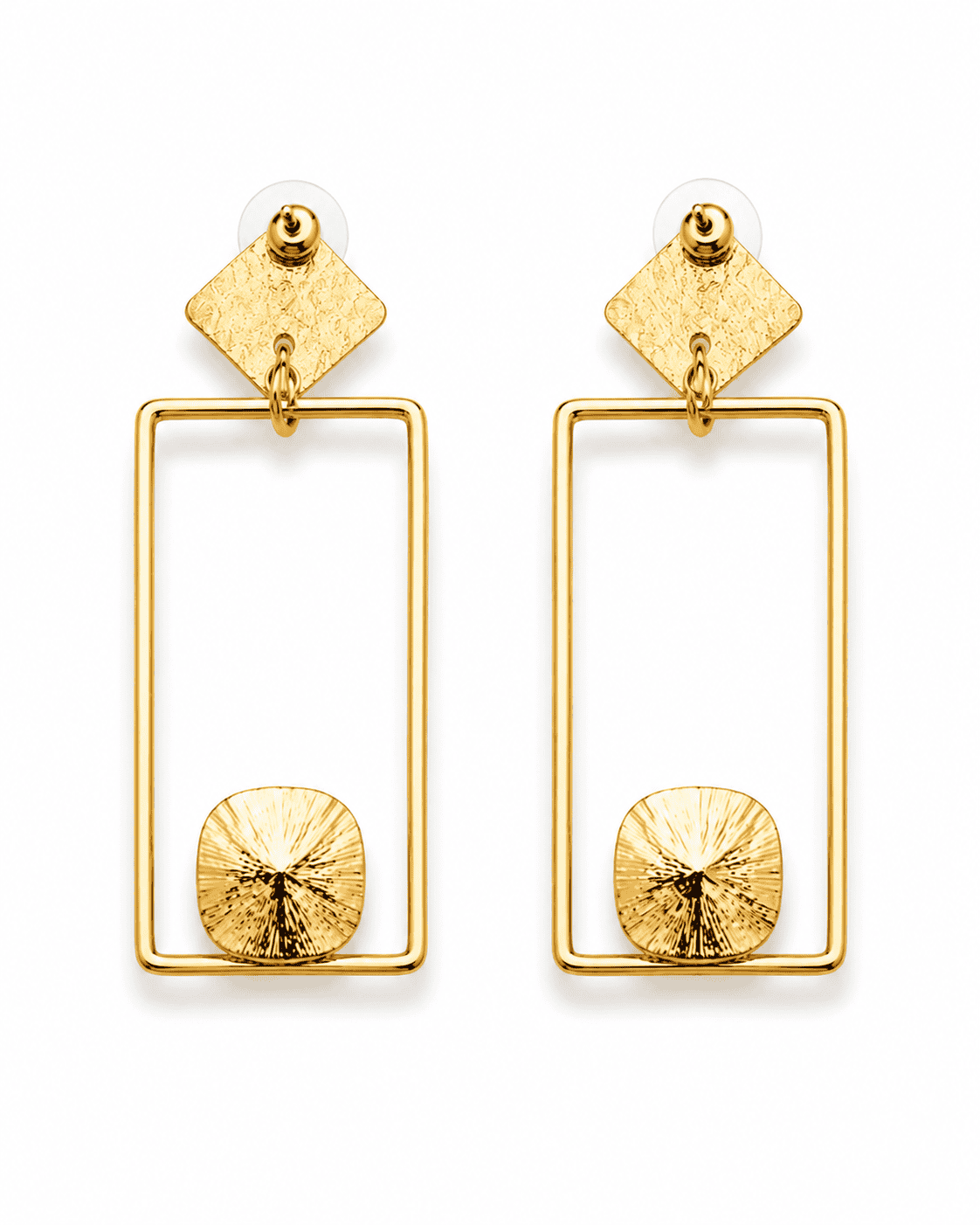 BRISA - Gold-Tone Rectangle and Champagne Stone Drop Earrings
