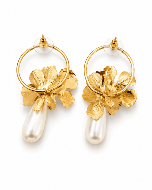 NERISSA earrings shown from the front with the post and clear disc back visible behind the hoop
