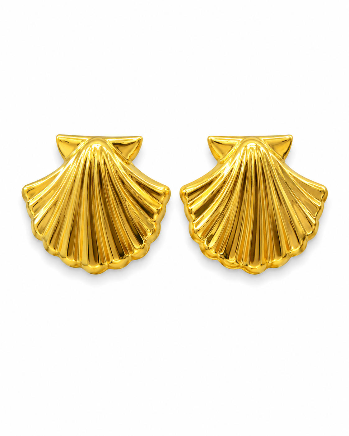 BAHIA gold-tone scallop shell stud earrings by Neha Sharma Label, front view