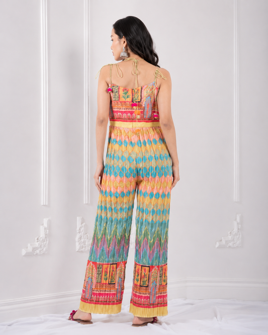 Back view of the LUCIA multicolour printed halter jumpsuit.