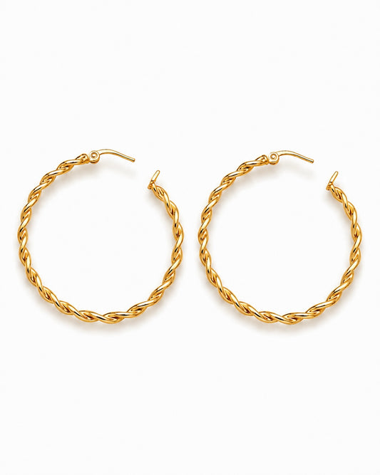 TRECCIA - Gold-Tone Twisted Rope Hoop Earrings