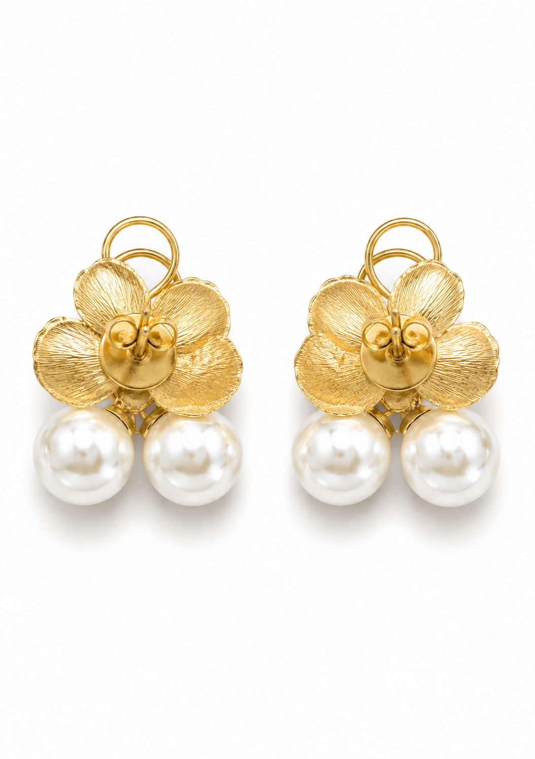 NEERA - Gold-Tone Ivory Flower and Pearl Cluster Earrings
