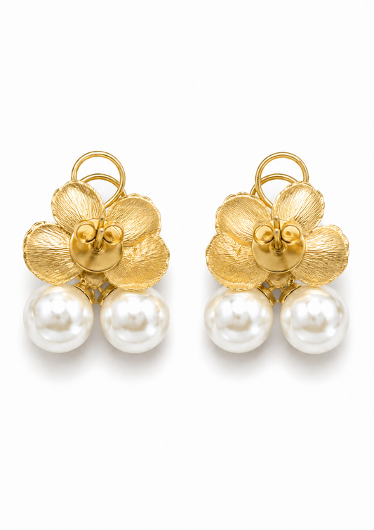 NEERA - Gold-Tone Ivory Flower and Pearl Cluster Earrings