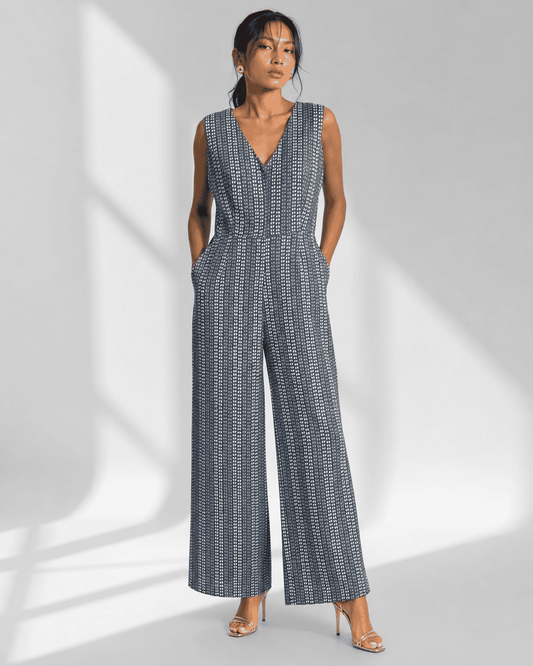 AVENZA grey teardrop print sleeveless wide-leg jumpsuit by Neha Sharma Label