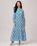 SABLE - Blue Retro Floral Tiered Maxi Dress