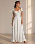 SYLVIE - White Dot Stripe Corset Maxi Dress