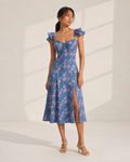 ROMY - Blue Floral Print Midi Dress