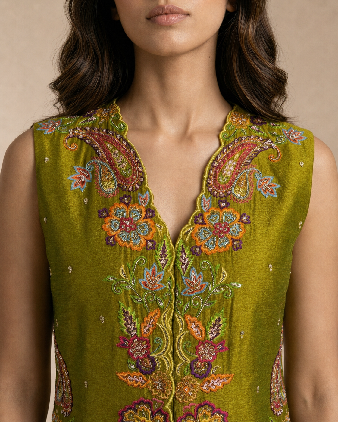ZEHRA - Mehndi Green Embroidered Gharara Set