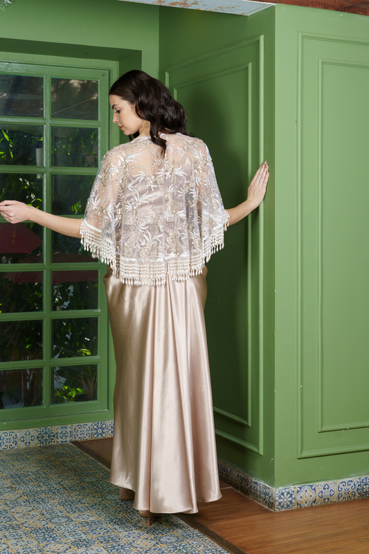 Premium Dhoti Set with Crop Top and Cape ?Dusky Pink