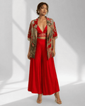 ROSELLA - Red Embroidered Bralette Palazzo Set