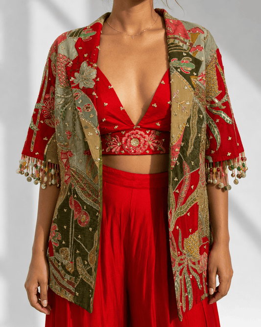 ROSELLA red embroidered co-ord set by Neha Sharma Label