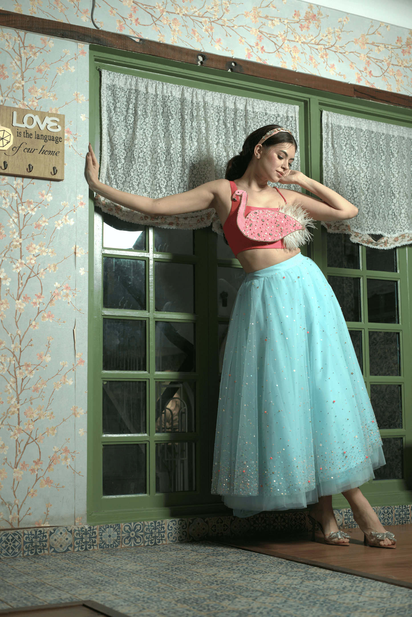 Whimsical Flamingo Designer Lehenga