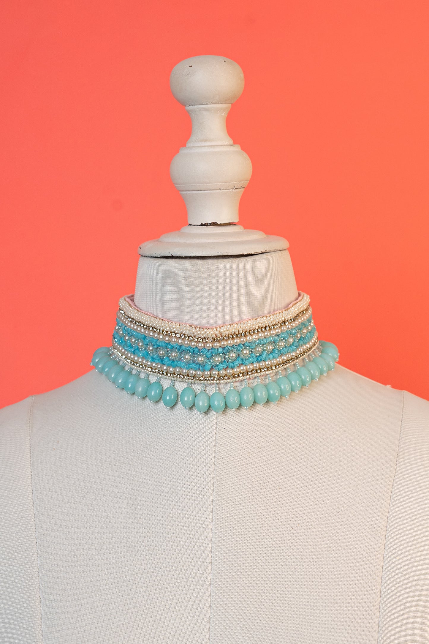 Blue pearl beaded handcrafted choker.