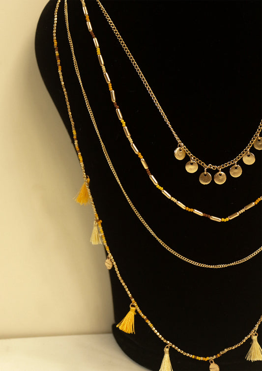 Multilayered tasseled necklace
