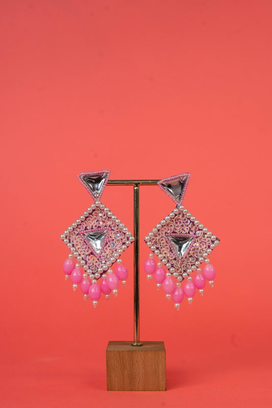 Pink kundan beaded earrings