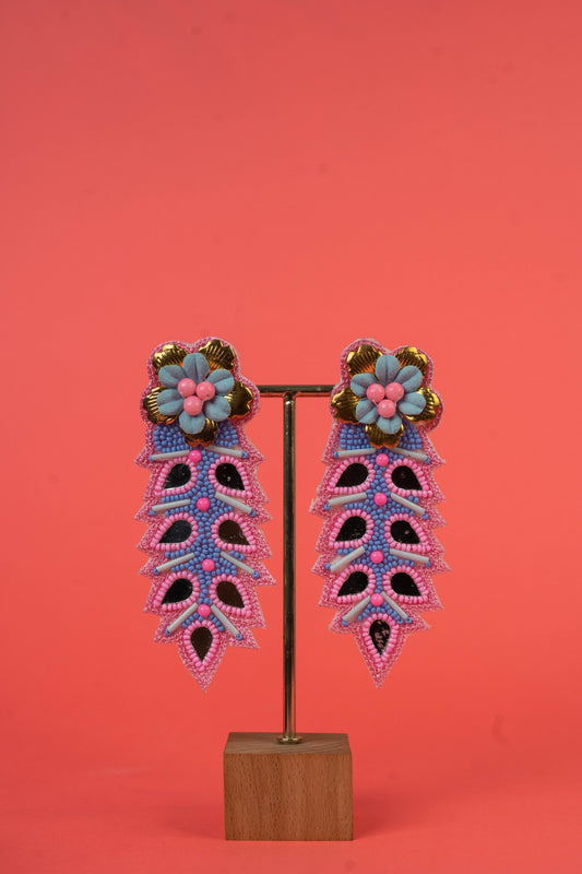 Floral mirror beaded earrings