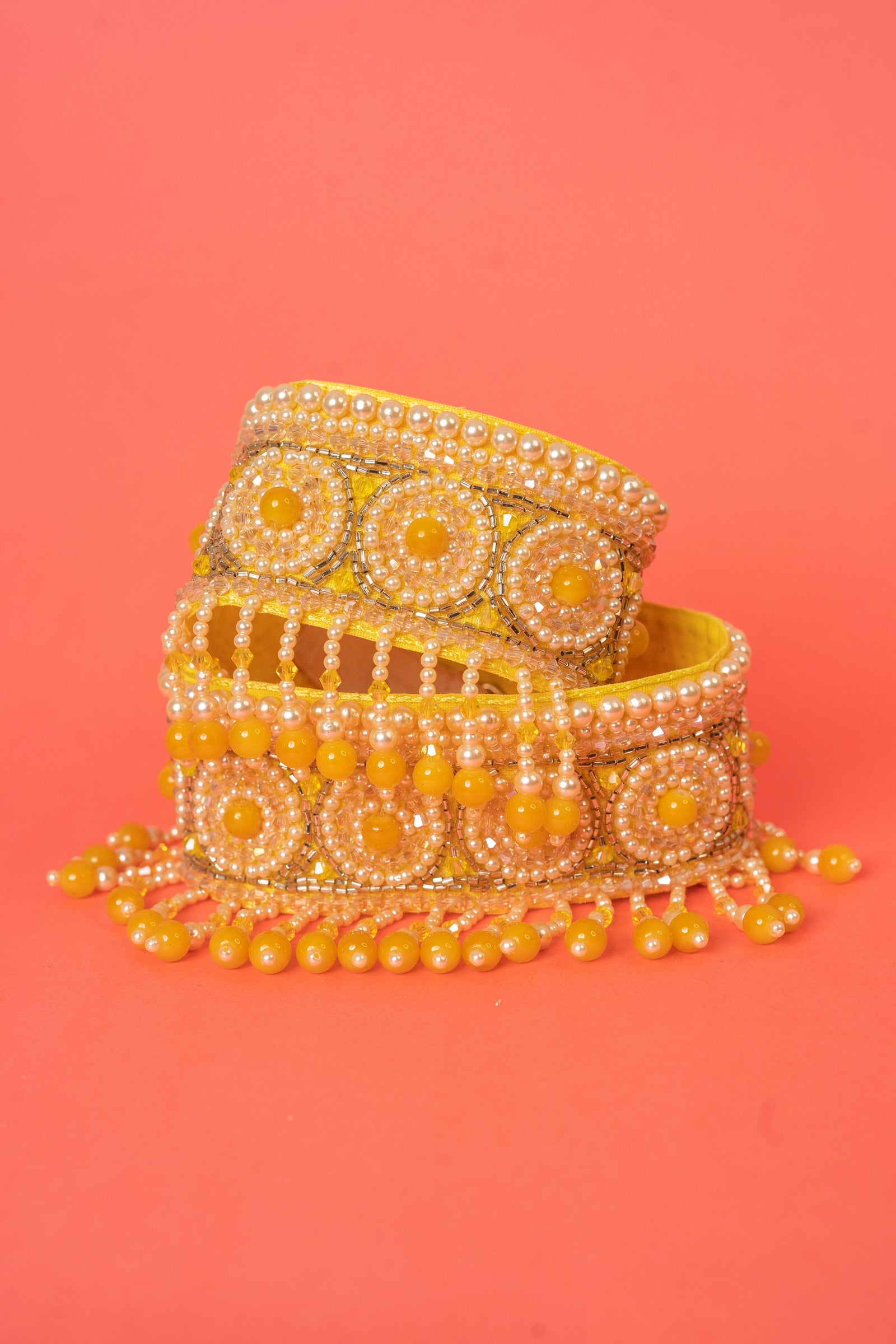 Pearl beaded crystal waist belt