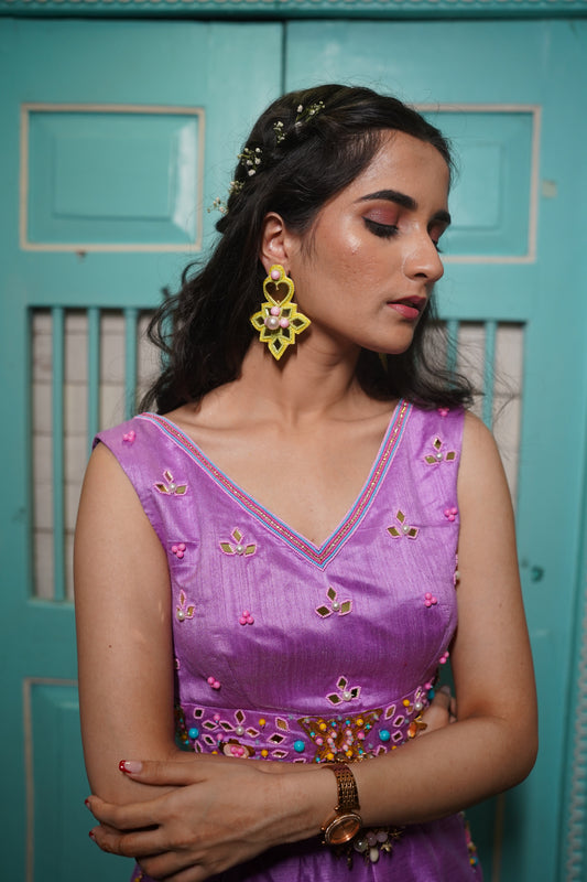 Yellow mirror beaded handcrafted earings.
