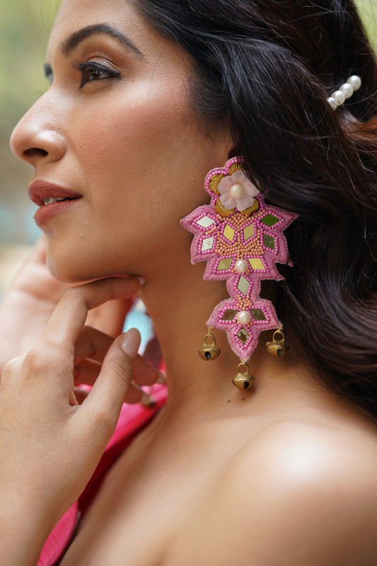Floral pearl  & mirror beaded earings.