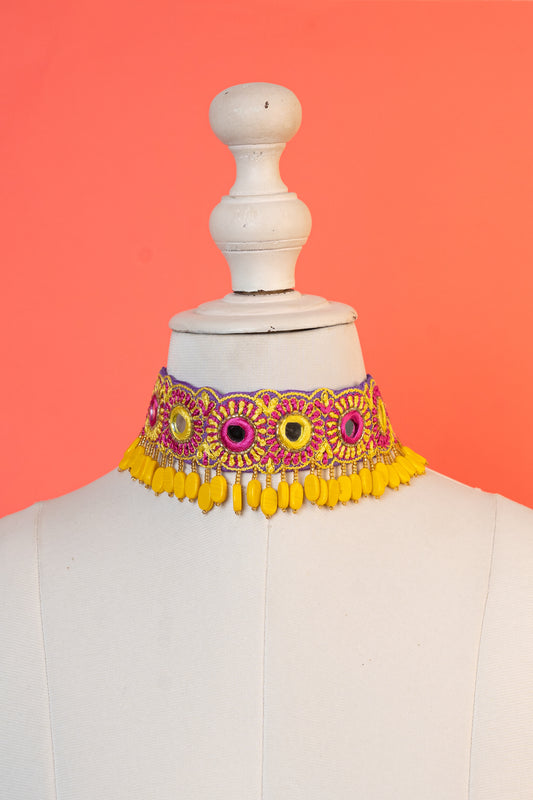 Mirror & thread beaded handembroidered choker.