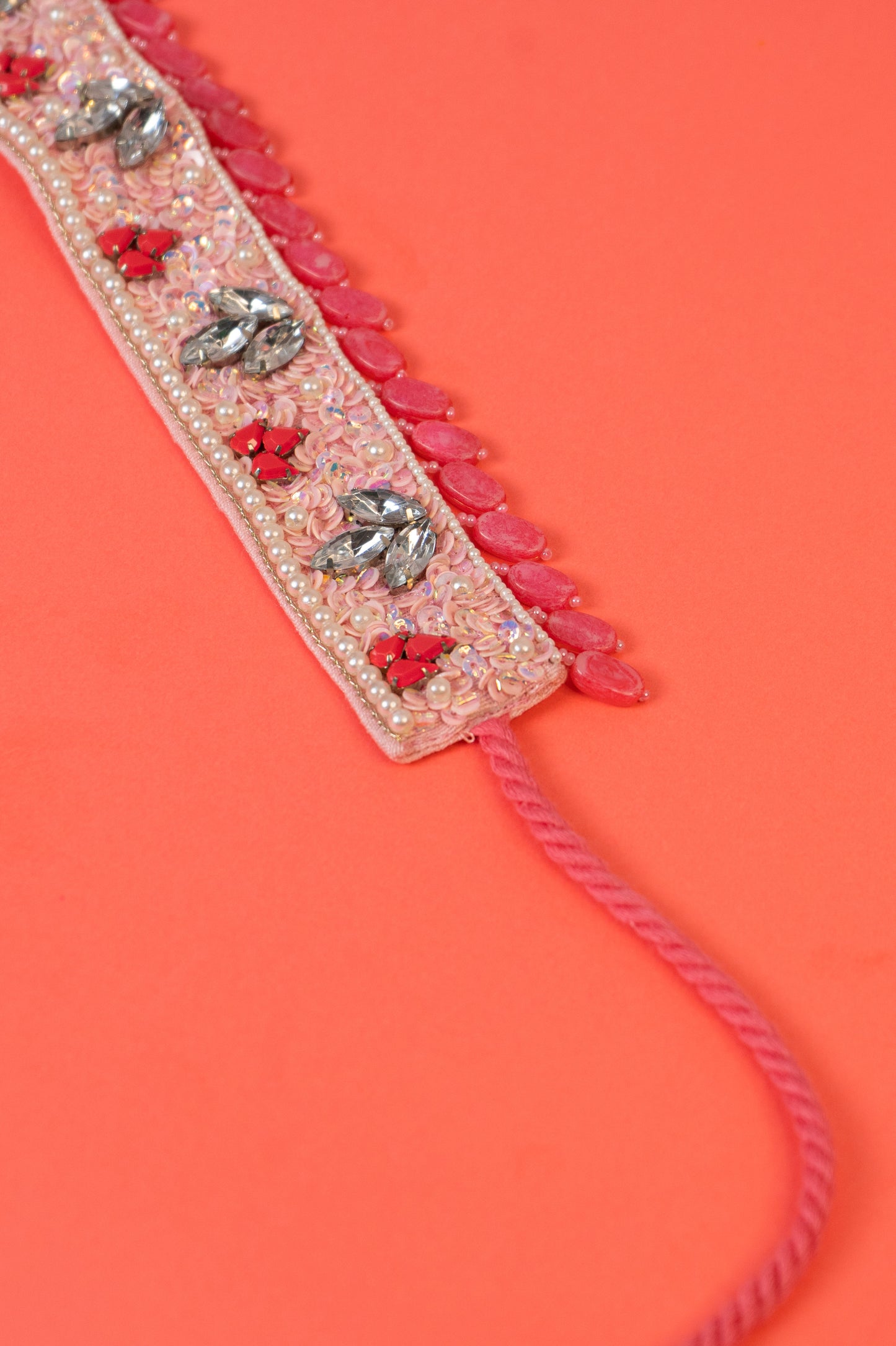 Pink kundan beaded handcrafted choker.